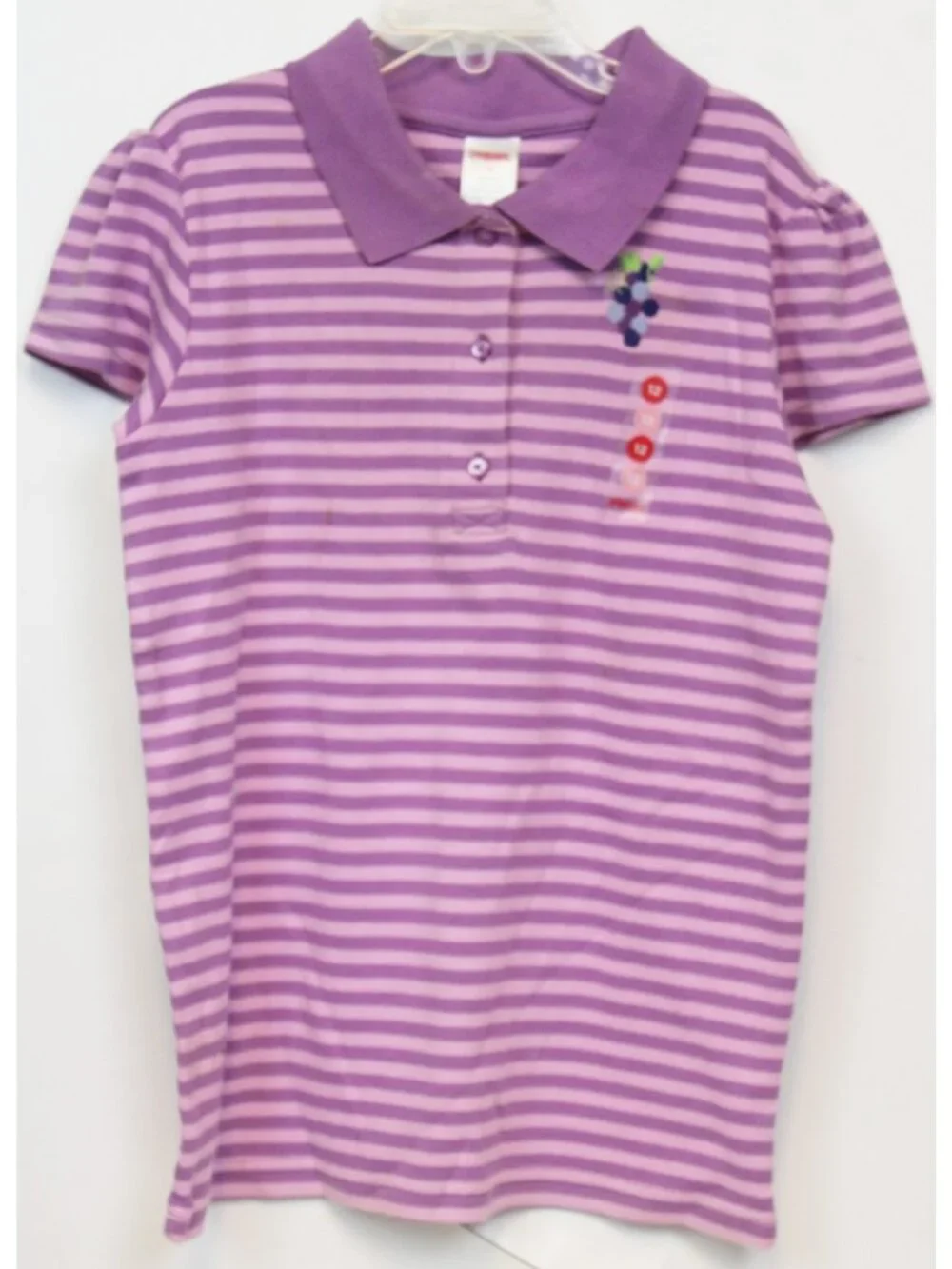 2007 Gymboree Pretty Preppy Striped Purple Polo Shirt sz 12 Embroidered Grapes